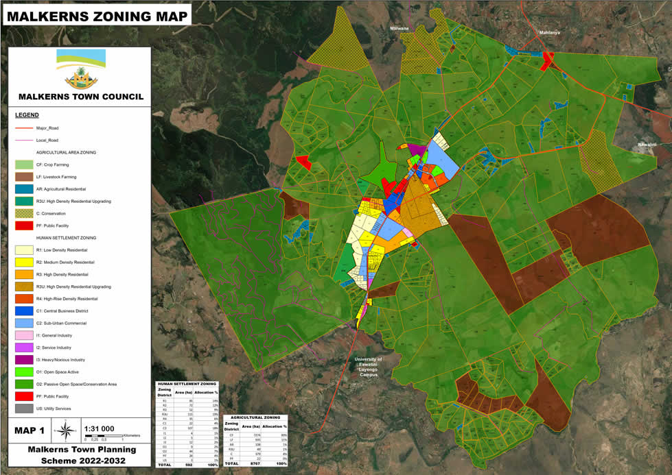 Map 1 – Malkerns Zoning Map